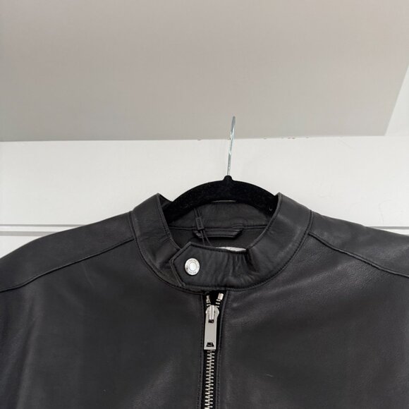 NWT Reiss Keith Cafe Racer Jacket Black Calf Leather Slim Fit Full Zip Sz Small - Picture 8 of 10